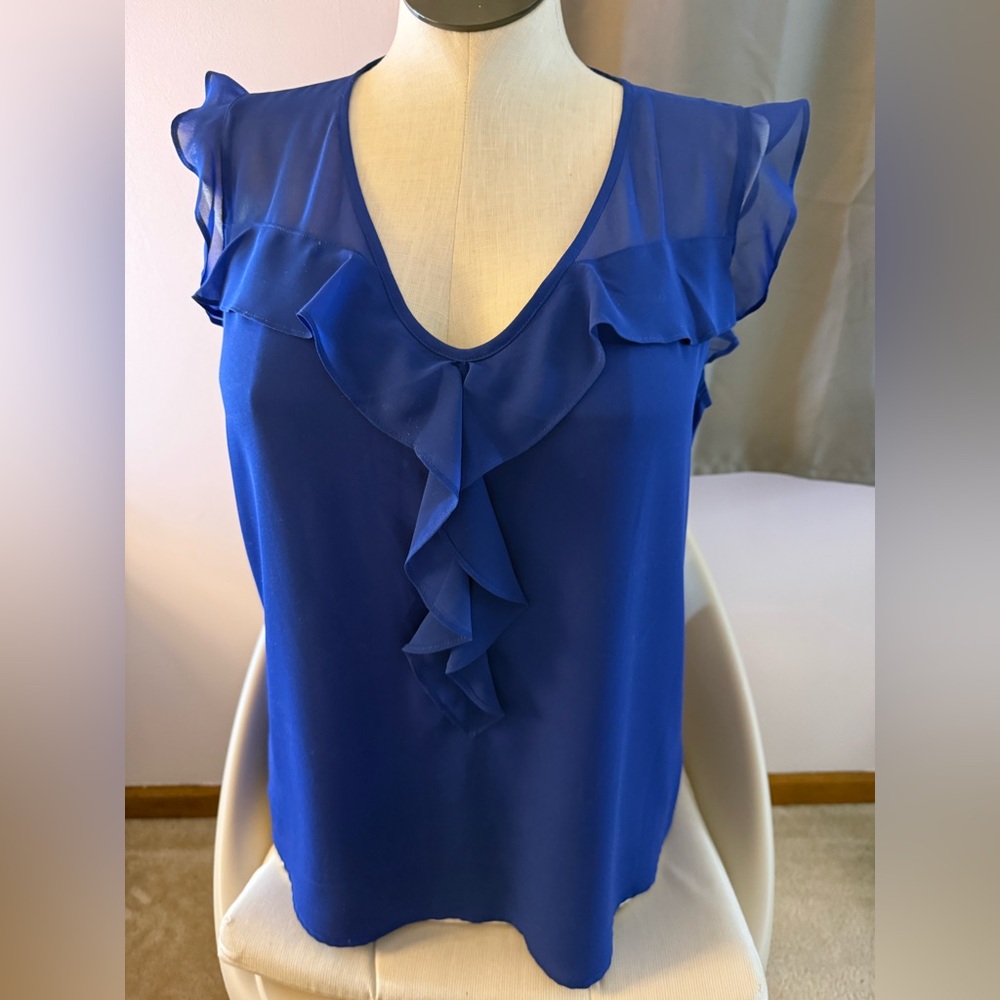 Express Royal Blue Ruffle V-Neck Blouse